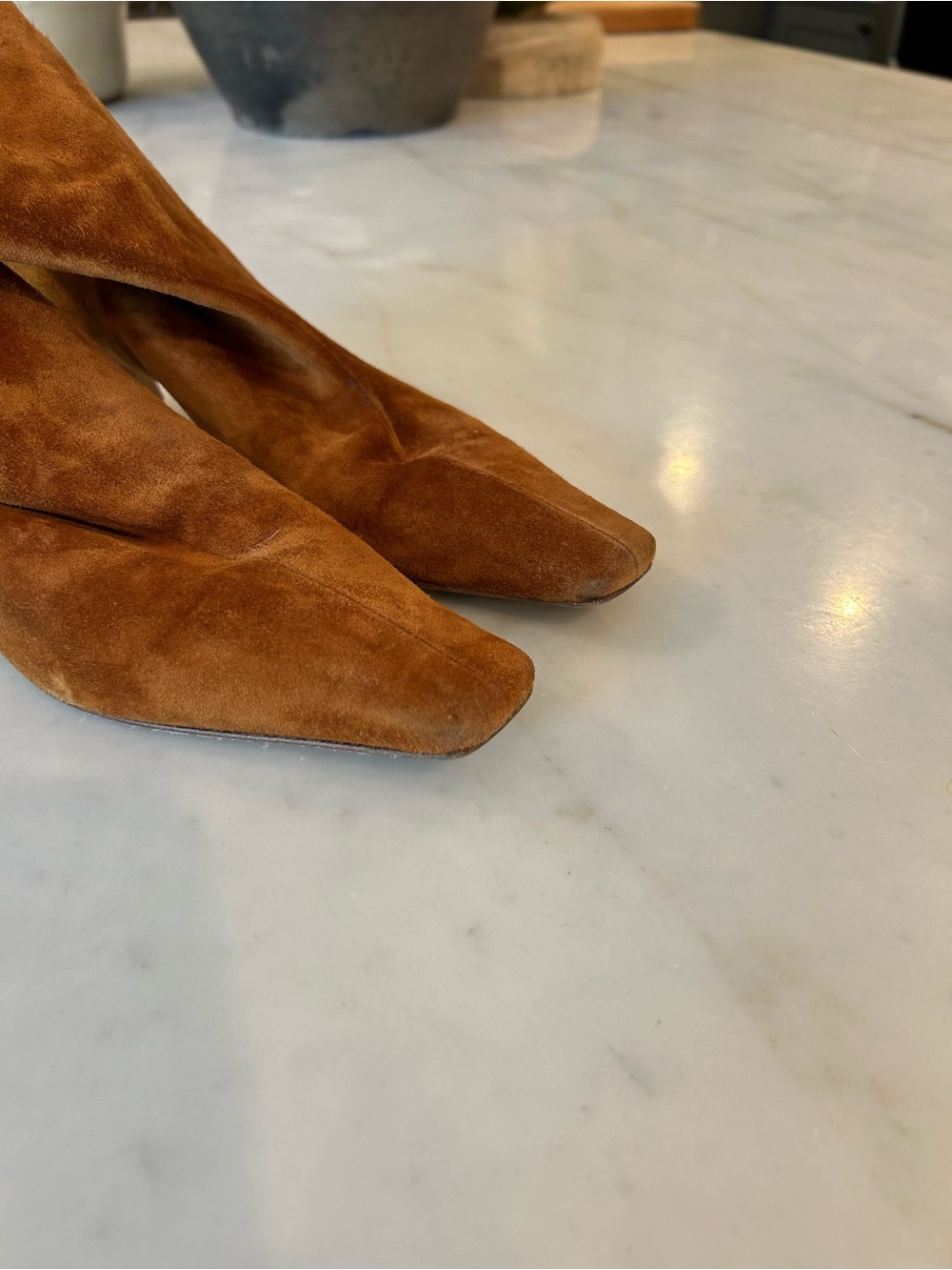 Women's Suede Pointed-Toe Ankle Boots - Rust Suede Khaite - Picture 7 of 11